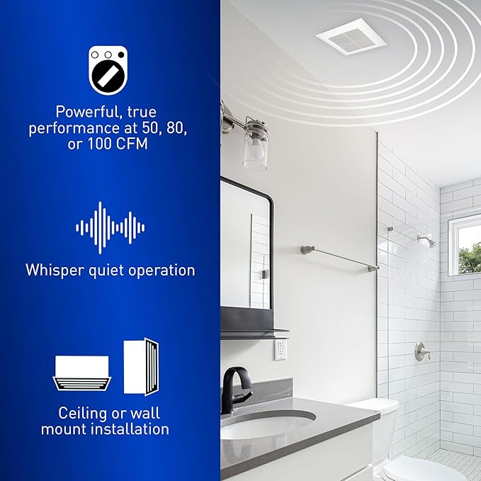 Panasonic WhisperValue Ceiling/Wall Mount Bathroom Exhaust Fan, 50-80-100 CFM - Image 4