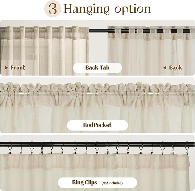 Dreaming Casa Taupe Sheer Curtains 96 Inches Long, Rod Pocket & Back Tab Light - Image 8