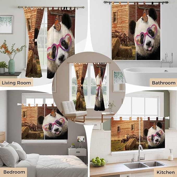 Farm Panda Bedroom Curtains 63 Inch Length, Window Curtains Tab Top, Farmhouse - Image 7