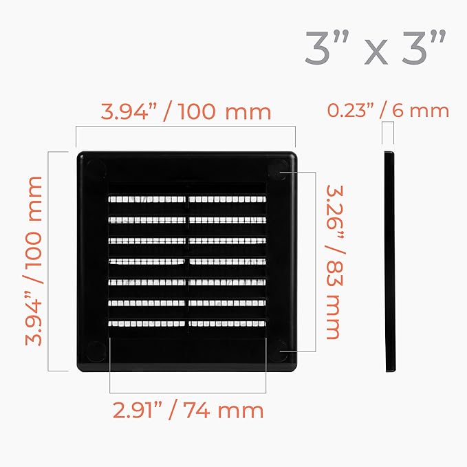 5-Pack 4" x 4" Square Air Vent Cover – Black Plastic Vent Deflector - Image 4