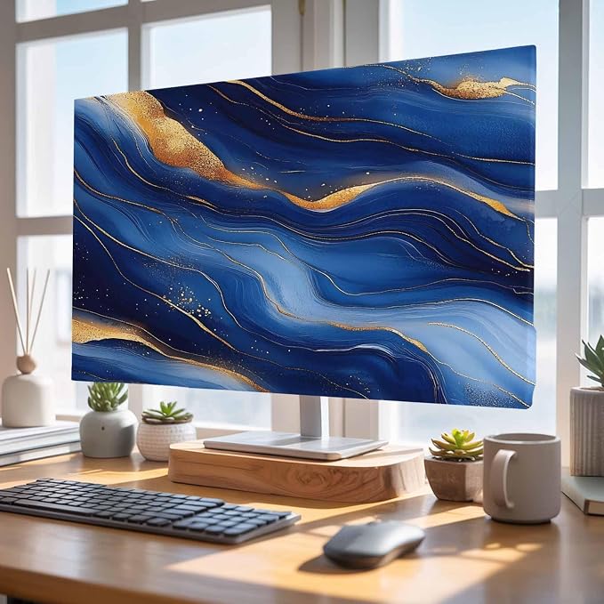 Seamless Abstract Wavy Line Indoor TV Cover, Elastic TV Screen Protector Gold - Image 4