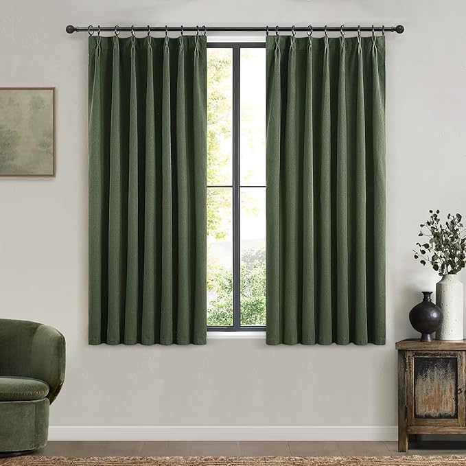 Olive Green Pinch Pleated Cafe Blackout Curtains 45 Inch Length by QJMYDECO