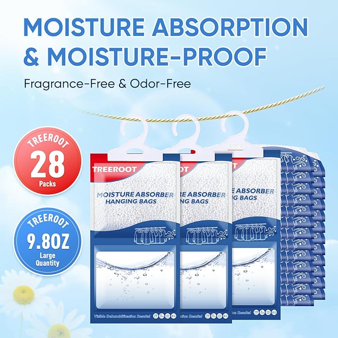 28 Pack Moisture Absorbers for Closet, 9.8OZ Hanging Closet Dehumidifier Bags - Image 2