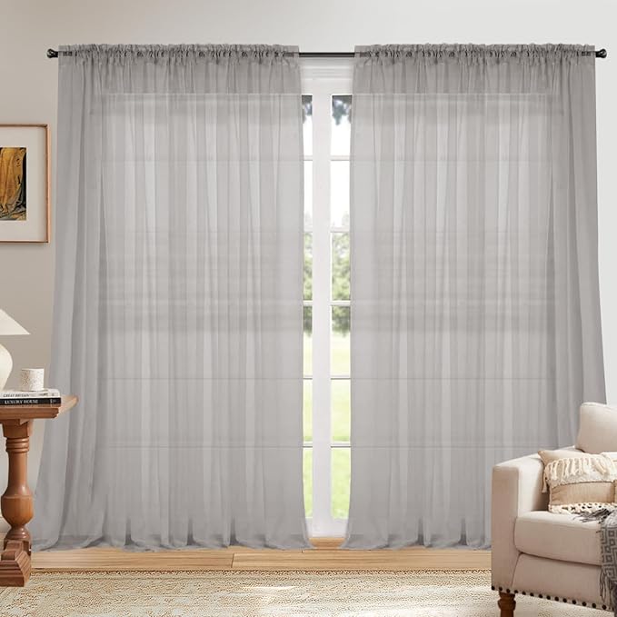 Dreaming Casa Solid Sheer Curtains 84 Inches Long Grey Rod Pocket Voile by DreamingCasa