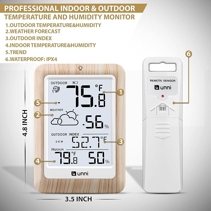 Indoor Outdoor Thermometer Wireless Weather Station, Temperature Humidity - Image 6