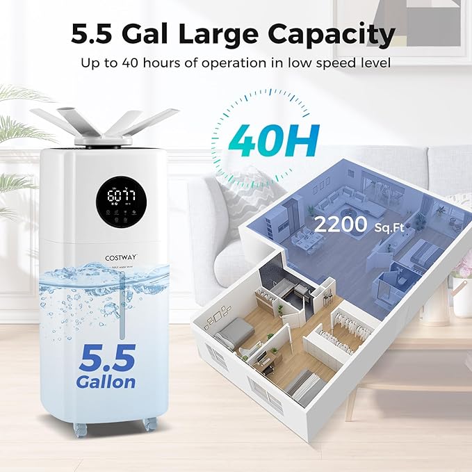 COSTWAY 21L/5Gal Humidifier for Large Room, Top Fill Whole House Humidifier - Image 3