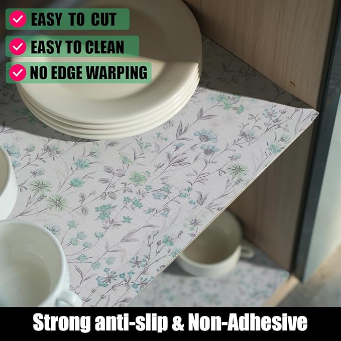 Blue and Green Floral Shelf Liners Non Adhesive and Strong Non-Slip Shelf and - Image 2