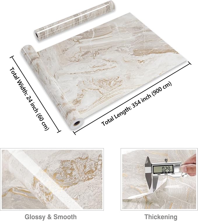 CRE8TIVE Wide 24"x354" Glossy Liquid Marble Countertop Contact Paper Peel and - Image 8