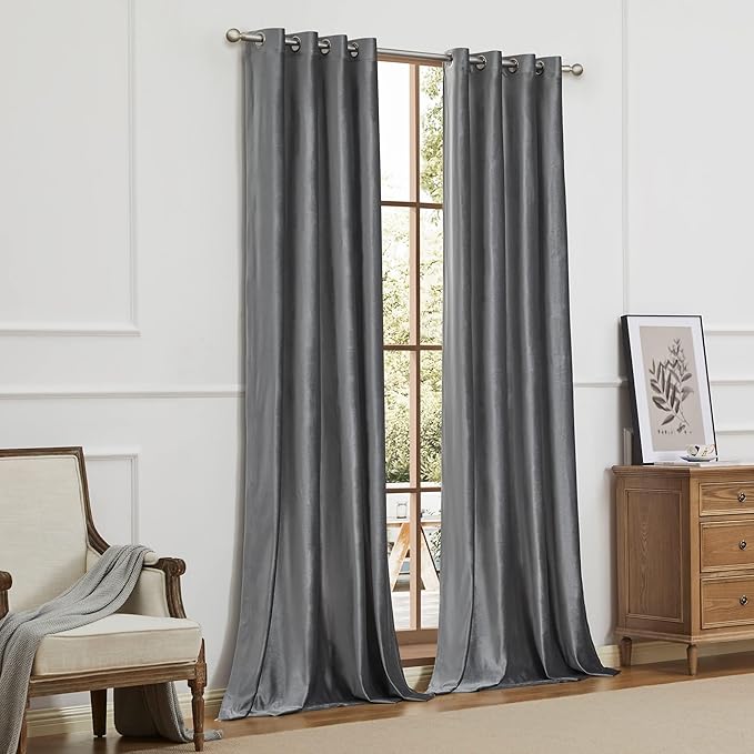 Luxury Dark Grey Decorative Velvet Curtains 102 inches Elegant Living Room - Image 8