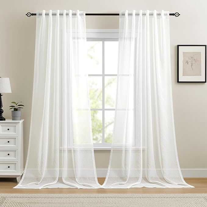 Dreaming Casa White Sheer Curtains 102 Inches Long, Rod Pocket & Back Tab Light by DreamingCasa