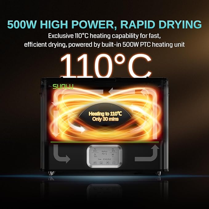 E2 Filament Dryer Box, 110℃ Max Temperature, 500W PTC Heater, 3-in-1 Dry + - Image 2