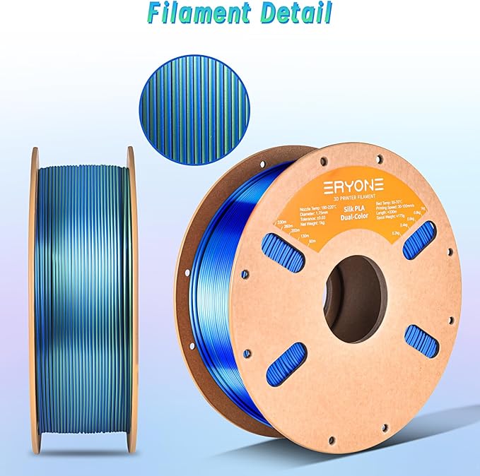 ERYONE Silk Dual Color PLA Filament 3D Printer 1.75mm +/- 0.03mm, Bicolor - Image 5