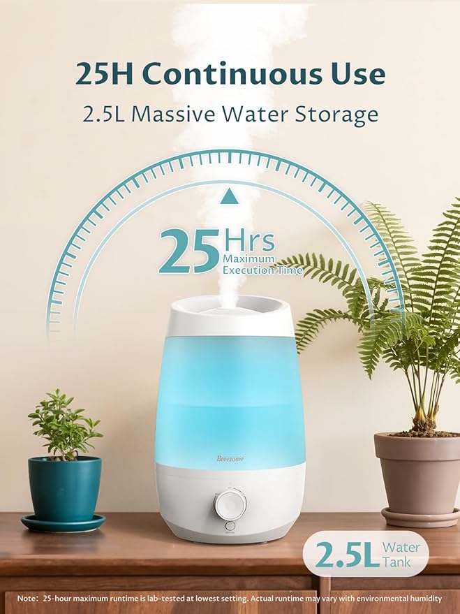 BREEZOME Humidifiers for Bedroom, 2.5L Humidifiers for home, 250ml/h Mist Output - Image 2