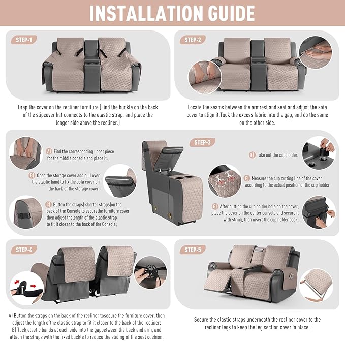 TAOCOCO 100% Waterproof Loveseat Recliner Couch Sofa Covers - Image 7