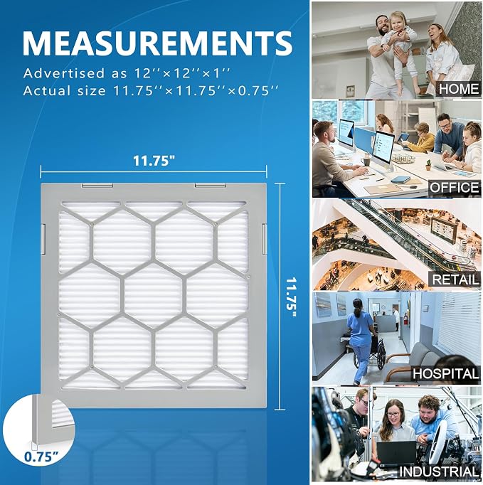 12x12x1 MERV 13 Air Filter, AC Furnace Air Filter, Reusable ABS Plastic Frame - Image 3