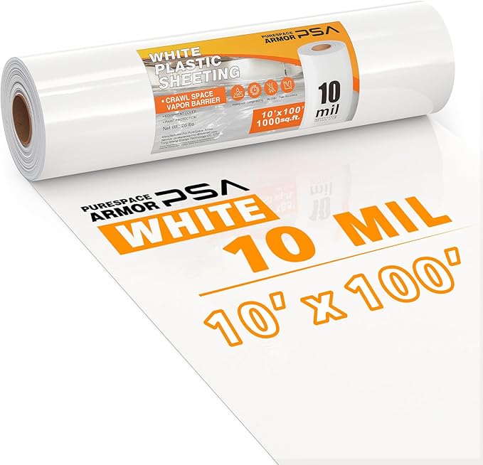 Crawl Space Vapor Barrier, 10mil Film, Heavy Duty Polyethylene Film, Drop Cloth by PureSpaceArmor