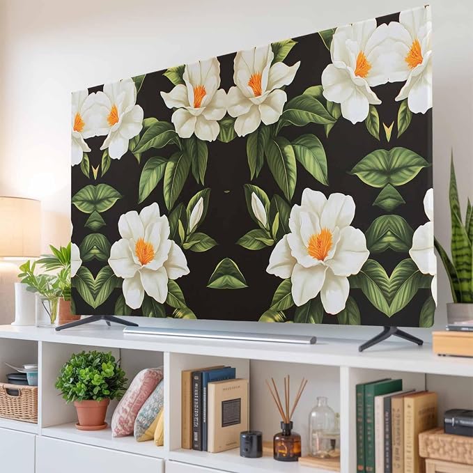 Rural White Gardenia Flower Indoor TV Cover, Elastic TV Screen Protector - Image 6