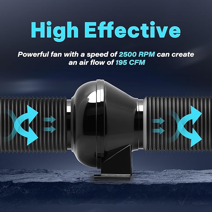 Simple Deluxe 4 Inch 195 CFM Inline Duct Ventilation Fan, Exhaust Fan HVAC Vent - Image 2