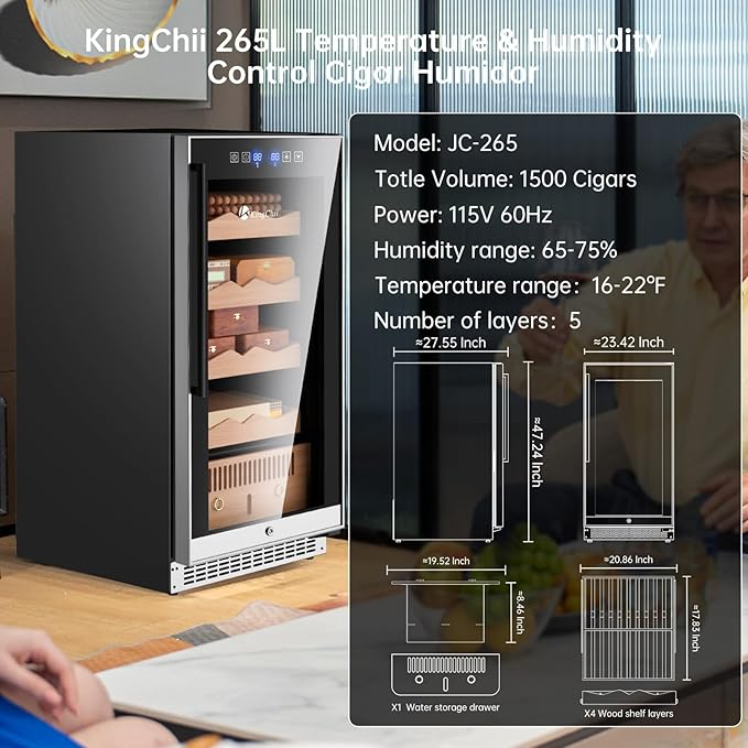 KingChii 265L Electric Cigar Humidor Temperature & Humidity Control, - Image 6