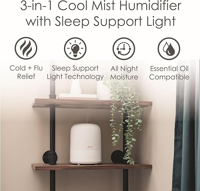 Crane Top Fill Mini Humidifier for Bedroom and Nursery 3-In-1 Essential Oil - Image 3