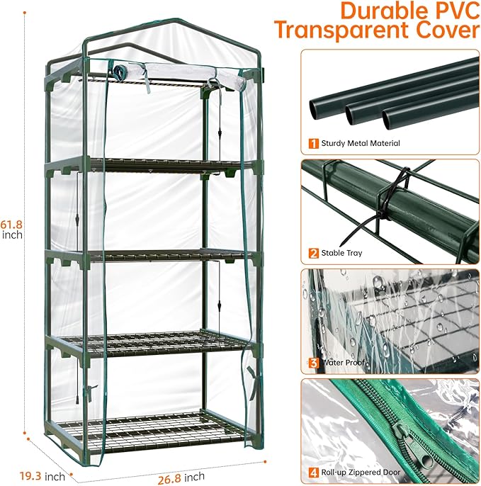 Bstrip Indoor Greenhouse with Grow Lights, 4 Tier 27.2" L×19.9" W×61.8" H Mini - Image 8