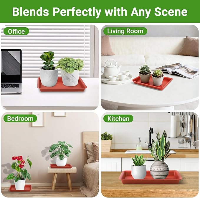 GREANER 11 Inch Red Plant Saucer, 3 Packs Plastic Plant Trays - Image 6