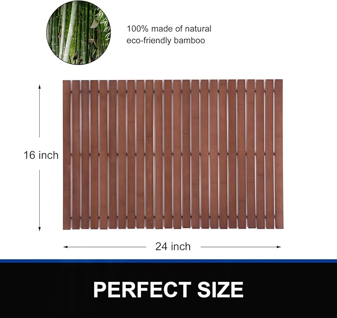 Bamboo Bath Mat Bathroom Rugs Floor Wood Shower Bathtub Waterproof Non Slip - Image 2