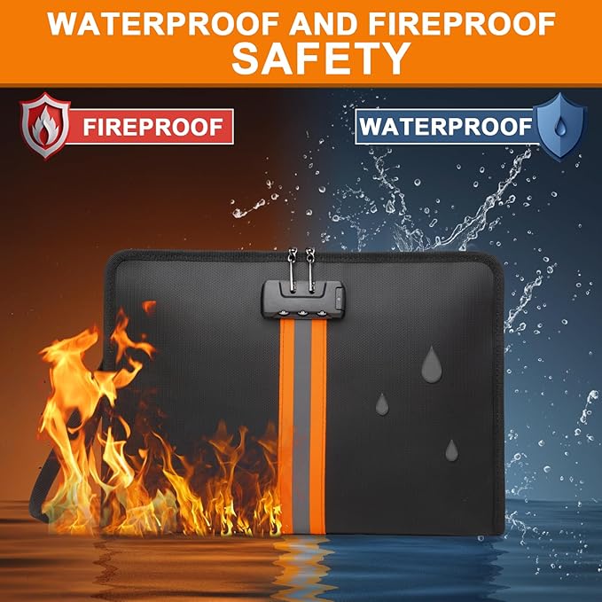 Fireproof Document Bag with Lock，13"×9.2" Fireproof Money Bag，with Zipper and - Image 2