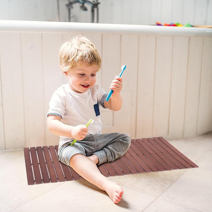 Bath Mat Bathroom Rugs Floor Wood Shower Bathtub Waterproof Non Slip Walnut - Image 4