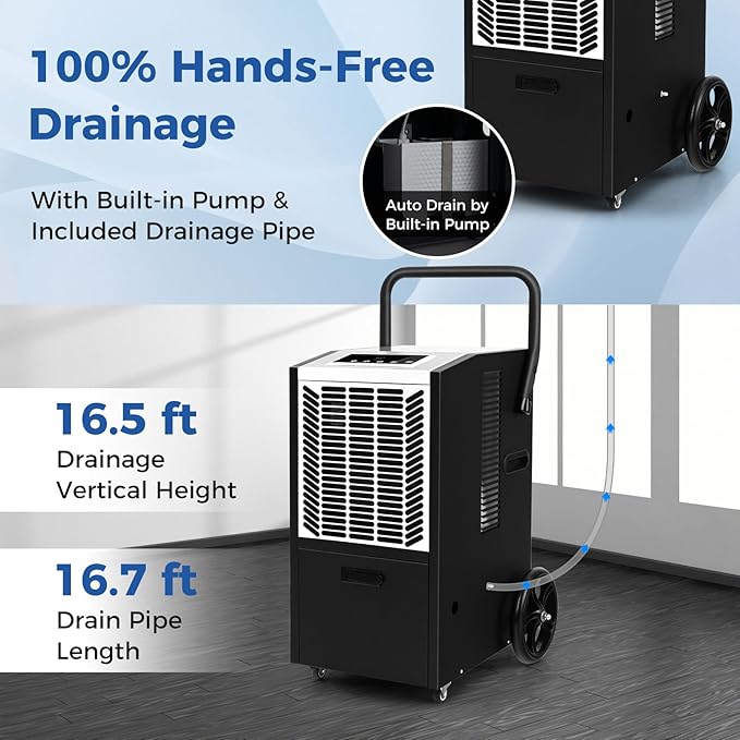 ARLIME 163 Pints Commercial Dehumidifier w/Pump & Drain Hose, Industrial Heavy - Image 3