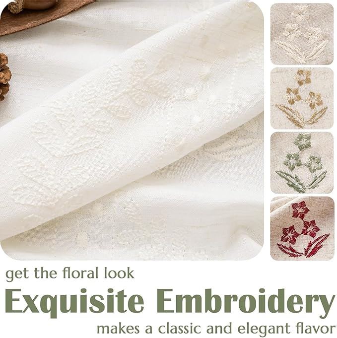 jinchan Belrose Linen Curtains for Bedroom Floral Curtains 96 Inch Length Linen - Image 7