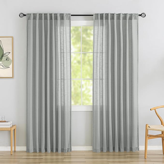 Light Grey Linen Back Tab Curtains 84 Inches Long by DONREN