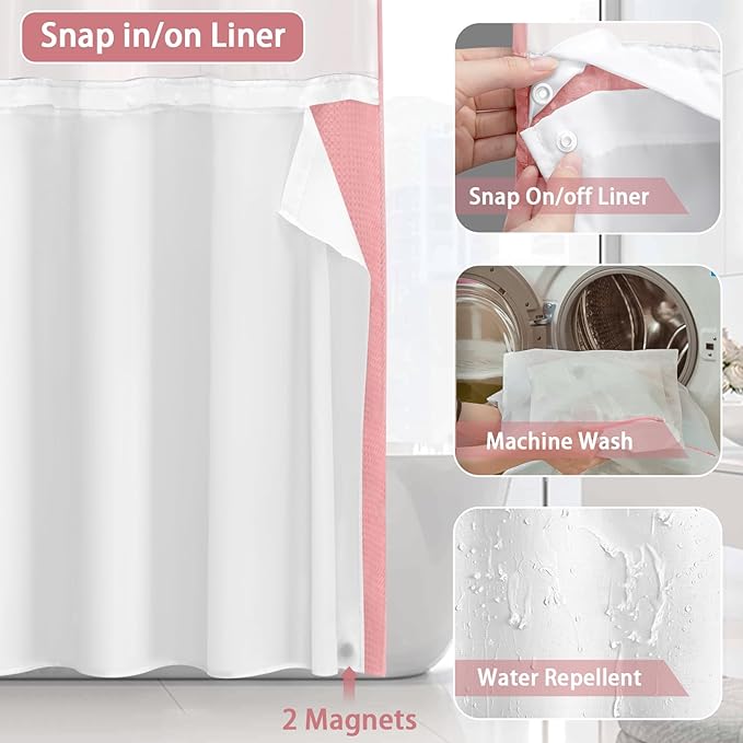 No Hook Shower Curtain and Liner Set - Image 4