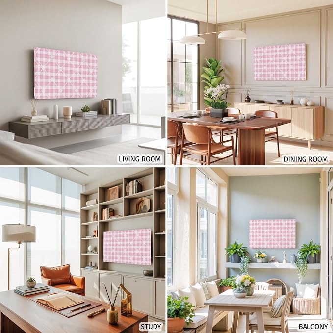 Pink Plaid Flower White Lattice Indoor TV Cover, Elastic TV Screen Protector - Image 6