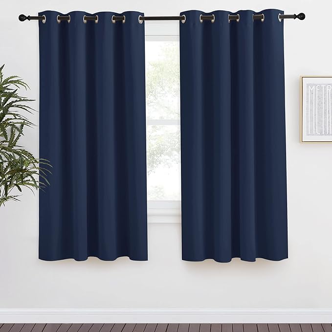 NICETOWN Navy Blackout Curtain 57 inch Length, W55 x L57 Inch, 8 Grommets Top by NICETOWN
