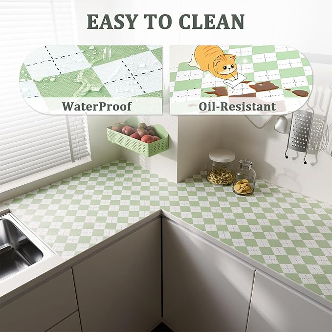 Sage Green Shelf Liner for Kitchen Cabinets 12" x 360" Non-Adhesive Non-Slip - Image 3