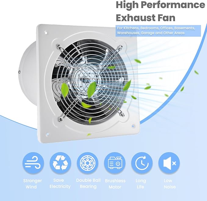 8 inch Exhaust Fan, 735CFM Wall Mounted Vent Fans, Ventilation Blower - Image 2