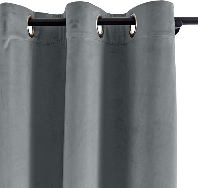 ChadMade Extra Long Blackout Lined Premium Velvet Curtain Natural Grey 72Wx120L - Image 2