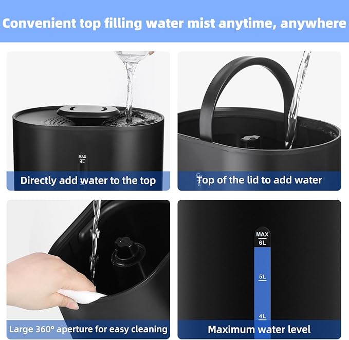 6L Humidifiers for Bedroom Large Room Home, Cool and Warm Humidifier for Baby - Image 6