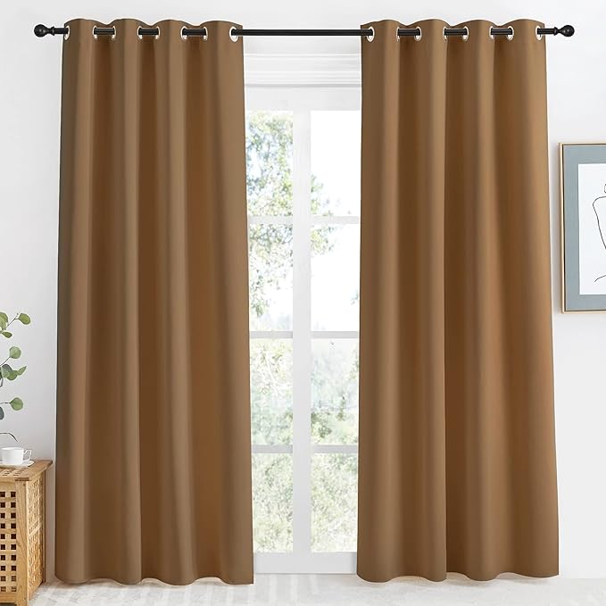 NICETOWN Gold Brown Curtain 86 inch Long, 1 Panel, W55 x L86, Grommet Blackout by NICETOWN
