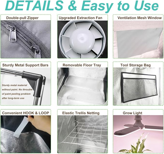4x4 Grow Tent Kit Complete High Reflective Mylar Indoor Grow Tent 48"x48"x80"+ - Image 6