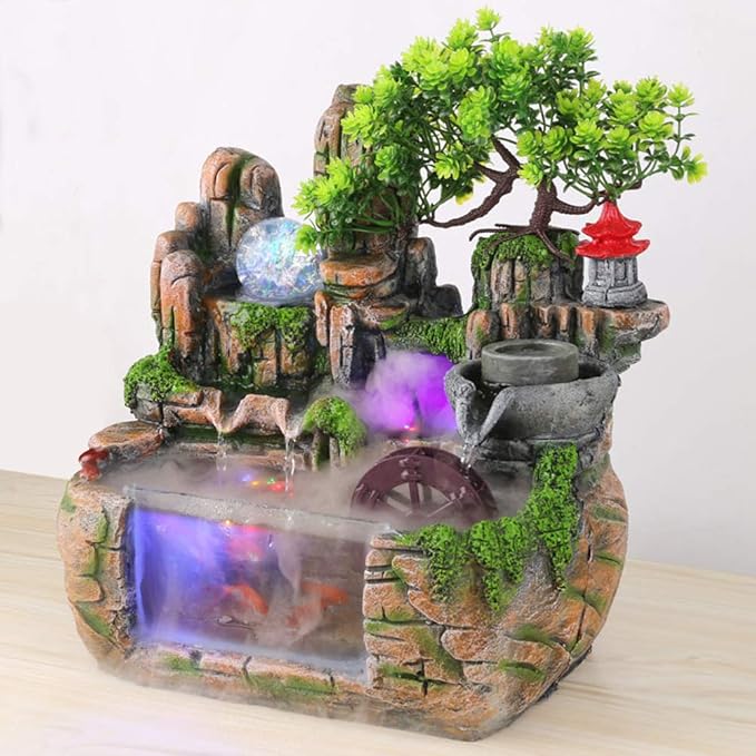 11.81" Creative Desktop Fountain Waterfall Bonsai w/LED Lights & Atomizer by kunghei