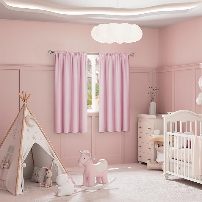 BGment Pink Blackout Curtains for Nursery 2 Panels Set, Kids Curtains Thermal - Image 2