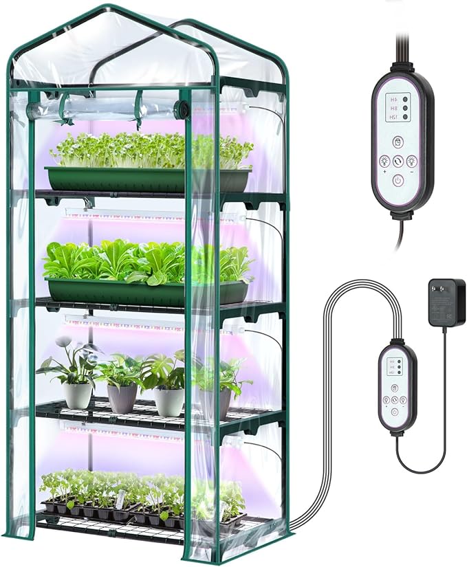 Indoor Greenhouse with Grow Light, Ohuhu 4-Tier Mini Green House by Ohuhu