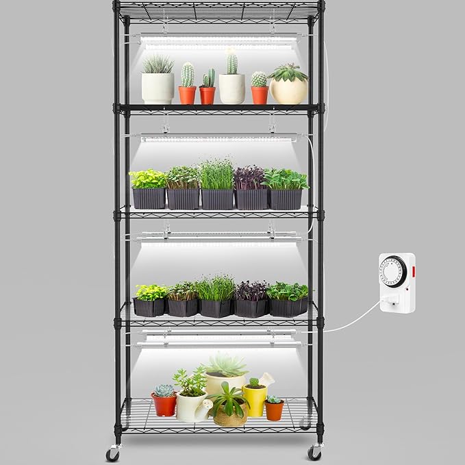 SOLIGT Plant Shelf with Grow Lights, 5 Tier Grow Light Stand Rack with 8 Pack by SOLIGT