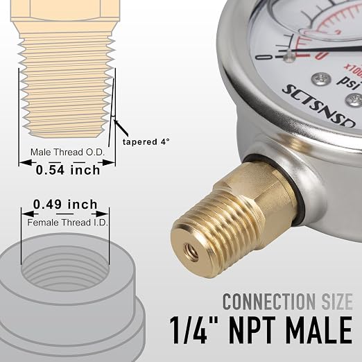0 to 200 Psi Pressure Gauge, Glycerin Liquid Filled, 2.5 inch Dial, 1/4" NPT - Image 5