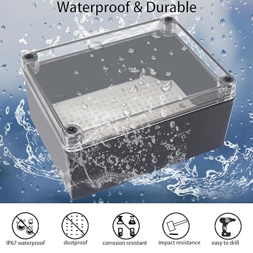 Junction Box, IP67 Waterproof ABS Black Project Box Clear Cover - Image 2