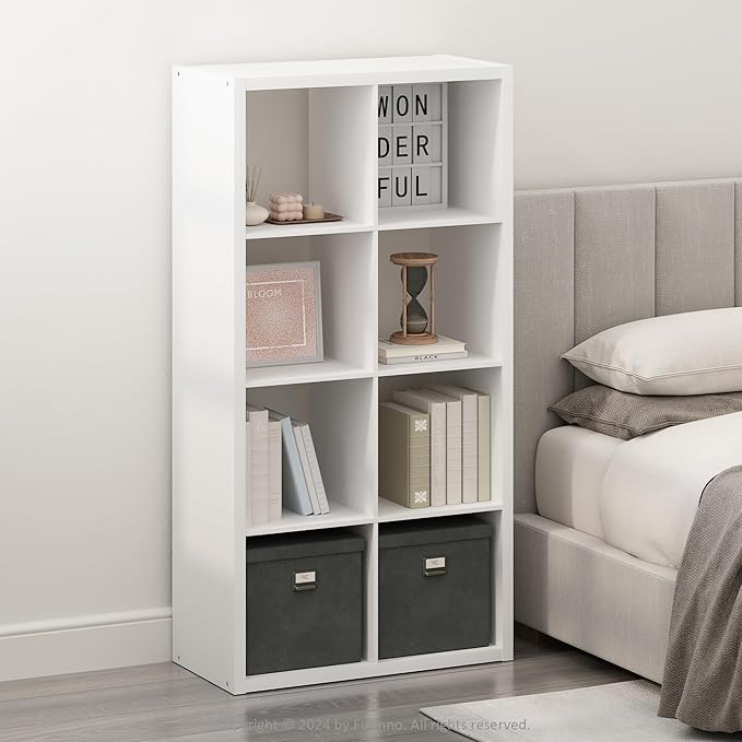 Furinno Simple Cube Storage Organizer, 8-Cube Display Shelf, Open Back Shelving by Furinno-FitsYourSpaceFitsYourBudget