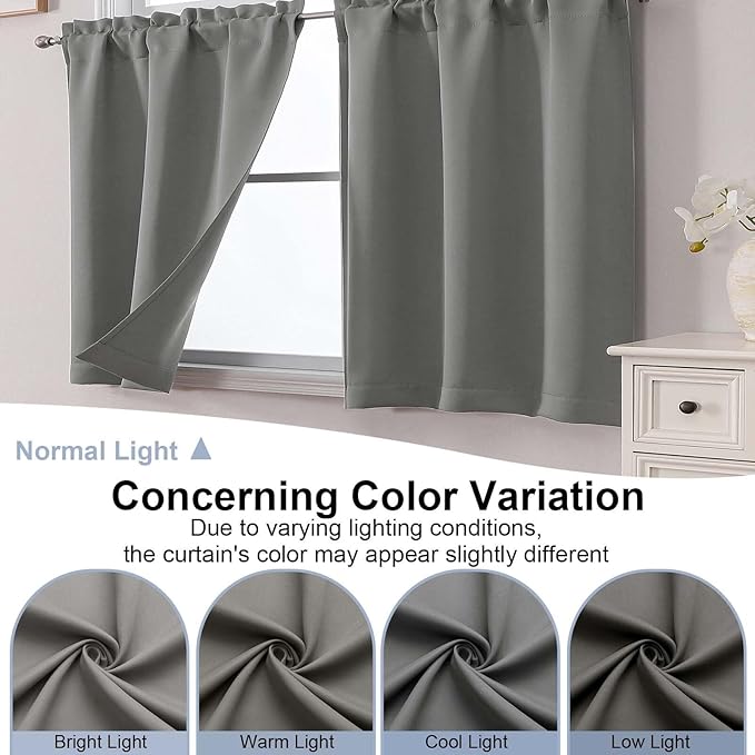 Chyhomenyc Light Grey Short Blackout Curtains 45 Inch Length, Small Kitchen - Image 8