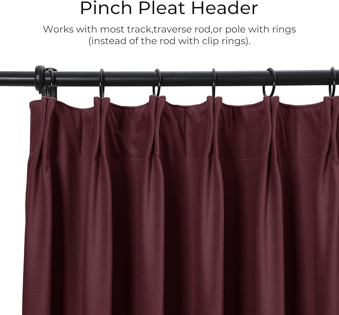 TWOPAGES Luxury Velvet Curtain Pinch Pleated Burgundy Curtain 96 inch Long - Image 3